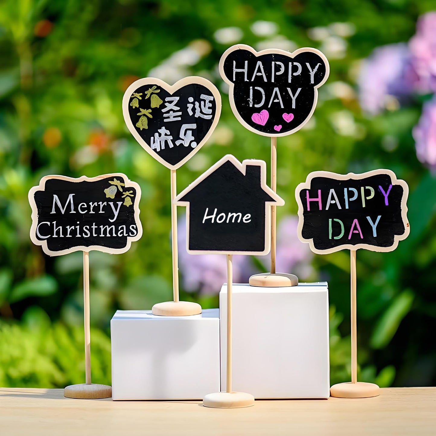 20 Pack Wood Mini Chalkboard Signs, Small Chalkboard Labels with Support Easels, Tabletop Chalk Board Sign for Table Display, Place Cards, Food Labels, Message Board Signs, Weddings Decoration (Wave)