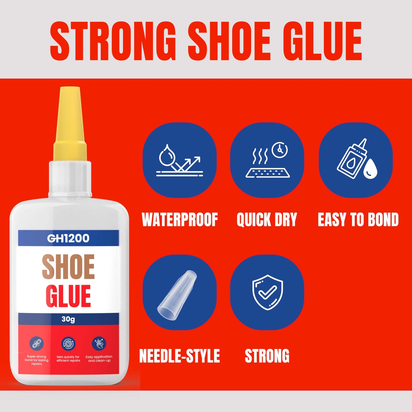 GH1200 30gx2 Pack Shoe Glue Heavy Duty, Clear Drying & Strong Shoe Glue Sole Repair, Non Stiff Repairs, Pegamento para Zapatos, Fixes Sneakers, High Heels, Crocs & More, can Bear Extreme Conditions