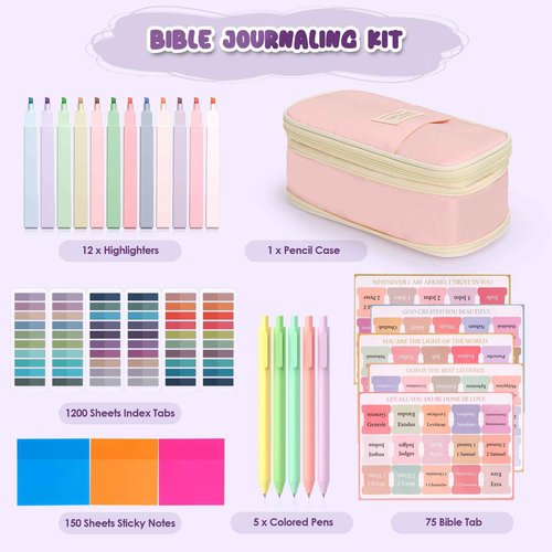 HUIJUTCHEN Bible Study Supplies 32 PCS Bible Journaling Kit with Pencil Case No Bleed Highlighters&Pens Sticky Notes Index Tab Bible Journaling Supplies for School Office Home