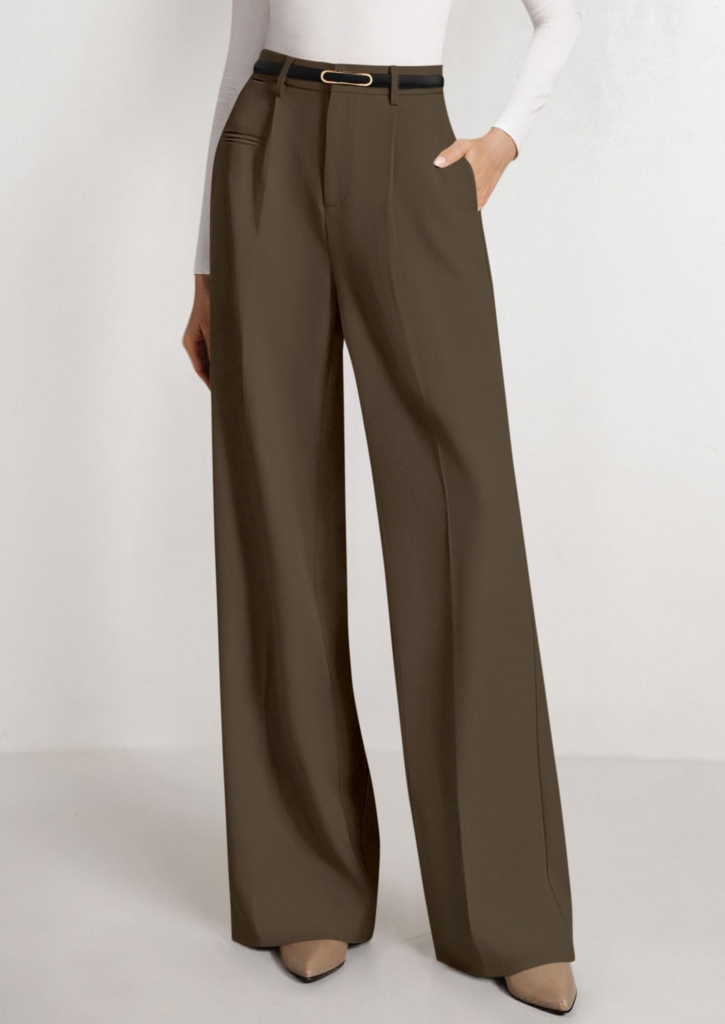 PRETTYGARDEN Womens Wide Leg Dress Pants 2026 Business Casual Flowy Work Palazzo Pants High Waisted Slacks Trousers (Coffee,Small)