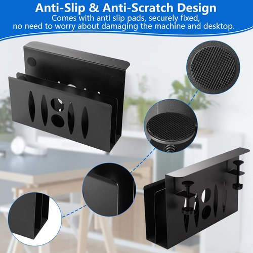 METALHSL 2 Tier Desk Side Storage, Under Desk Storage, No Drill Steel Hanging Desk Organizer, Laptop Holder, Desk Storage Holder for Office & Home.(Black)