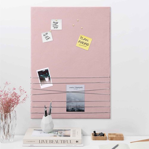 Navaris Fabric Memo Bulletin Board - 20" x 28" Velvet Memory Board for Wall to Display Photo Collages, Pictures, Notes - Includes 6 Push Pins - Pink