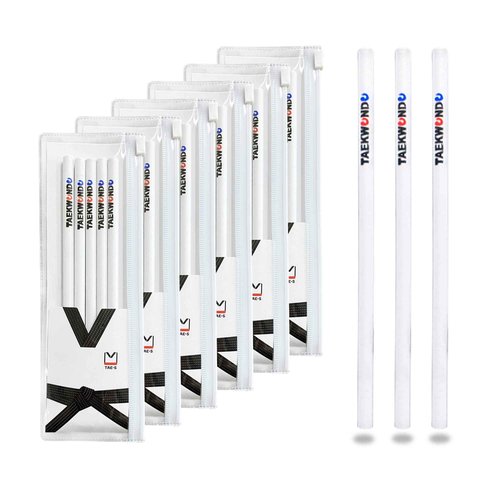 TAE-S Taekwondo Pencils HB Wood Cased with White Clear PVC Pencil Case Thoughtful Gift Idea for Martial Arts Students (6 Packs of 5 (30 Count), White)