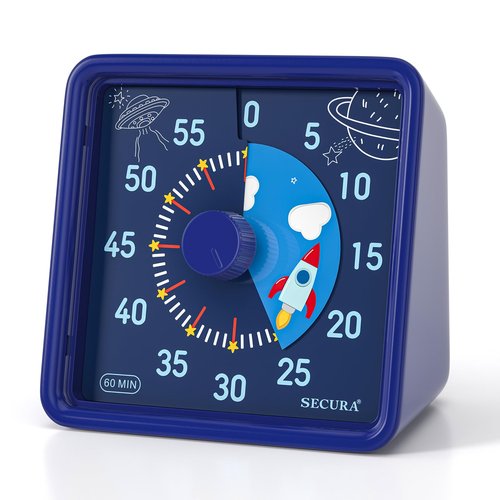 Secura 60-Minute Visual Timer for Kids, Time Clocks, Countdown Timer for Office Kitchen, Classroom Timer for Kids, Silent Time Management Tool (Navy Blue & Navy Blue)