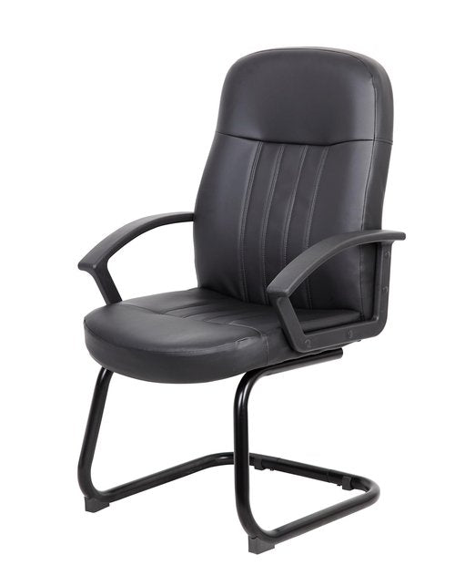 Boss Office Products Executive Leather Budged Guest Chair in Black