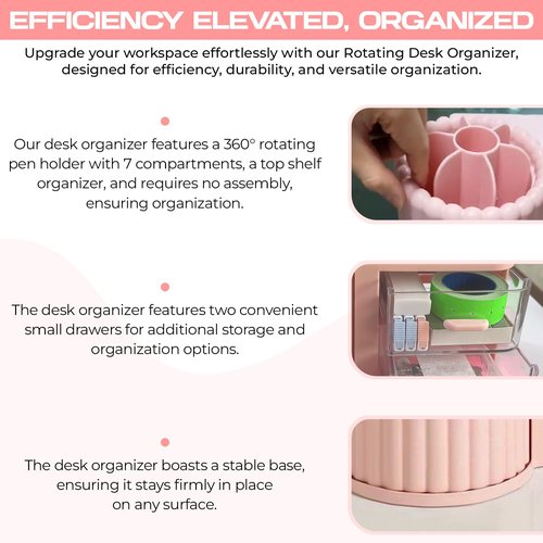 BRAINVI Rotating Desk Organizer With Drawer, Multi-Functional Pencil Holder For Desk, Desk Stationery, Desk Organizer And Accessories, Home Office Art Supplies Box With Drawer.