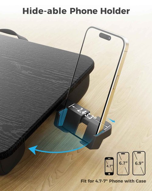 SAIJI Laptop Lap Desk, Portable Laptops Tray with Cushion, Drawer Storage, Phone Holder, Carry Handle, Phone Holder- Computer Laptop Stand for Bed Fits Up to 15.6 Inch Laptops