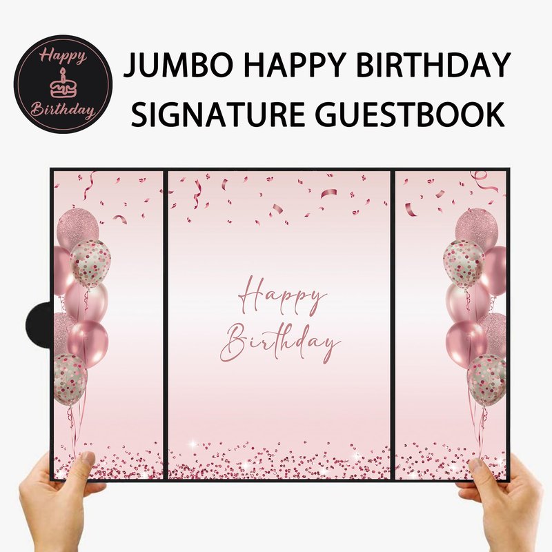 DARUNAXY Rose Gold Birthday Party Decorations, Jumbo Happy Birthday Alternative Signature Guestbook for Women Girls Cheers to 30 40 50 60 70 80 90 Years Old Gifts Signing Card Board Party Supplies