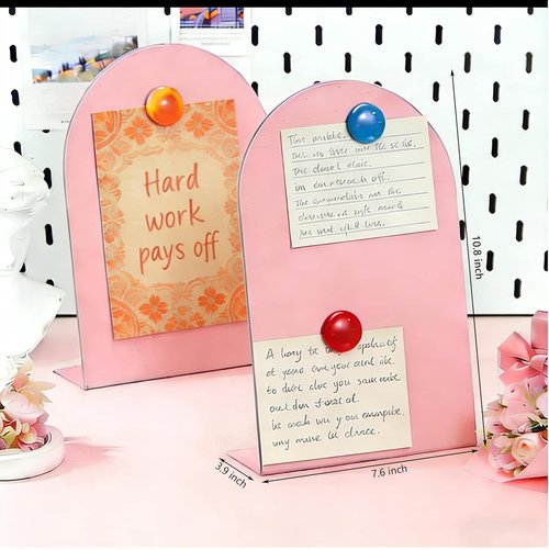 Arched Magnetic Bulletin Board by [Brand Name] - 2 Pcs Memo Display Easel Stand | Pink, 10 x 7 Inch