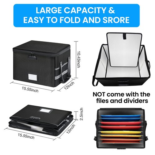 Opastry File Box with Lock 5200°F, 6 Layers of Functional Materials of Fireproof Document File Organizer Box with Water-Resistant Zipper & Adjustable Handle (Black, Grey)