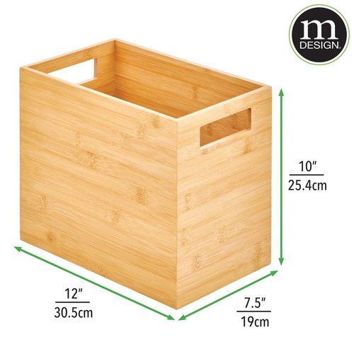 mDesign Rectangular Bamboo Trash Can Wastebasket, Garbage Container Bin - Built-in Handles - for Bathrooms, Powder Rooms, Kitchens, Home Offices - Natural
