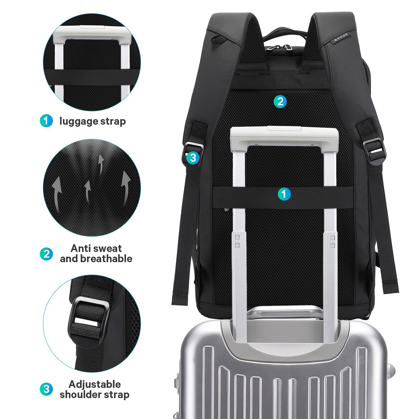 BANGE 40L Travel Backpack with Shoe Compartment, Large Capacity Weekender Bag Daypack Fits 17.3 Inch Laptop, Carry-on Luggage Backpack with Water Bottle Holder for Traveling, Hiking, Business