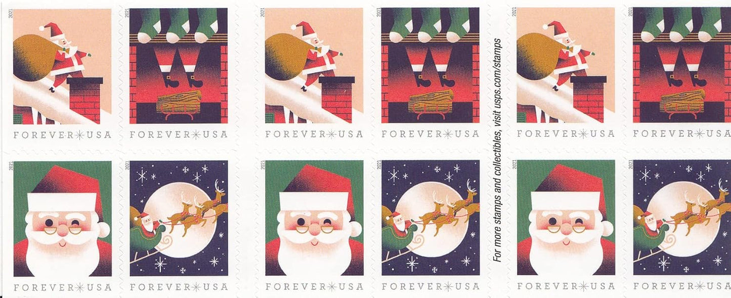 USPS Forever Stamps - A Visit from St. Nick Booklet | 20 First Class Stamps (2 Booklets, 40 Total)