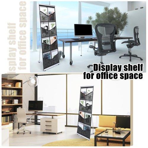 Outus 4 Pcs Brochure Stand Holder with 8 Pockets Mesh Literature Rack Floor Portable Magazine Display Stand Standing Brochure Rack for Trade Shows Table Top