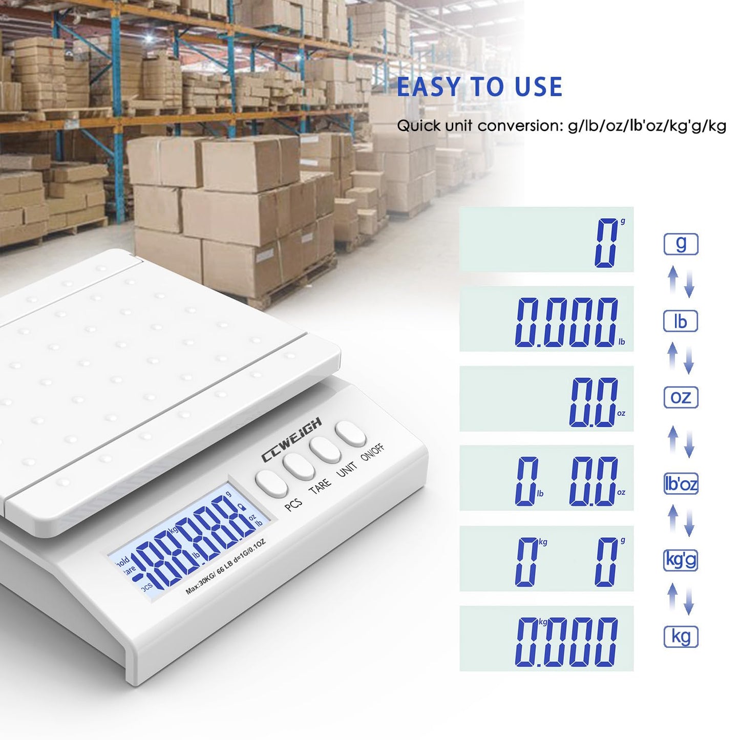 Postal Scale, Transportation Scale, Parcel Scale 30kg/66lb 1g/0.1oz, with Battery and Stainless Steel Scale Plate, can be Used for Home Kitchen, Postal, Transportation, and Parcel