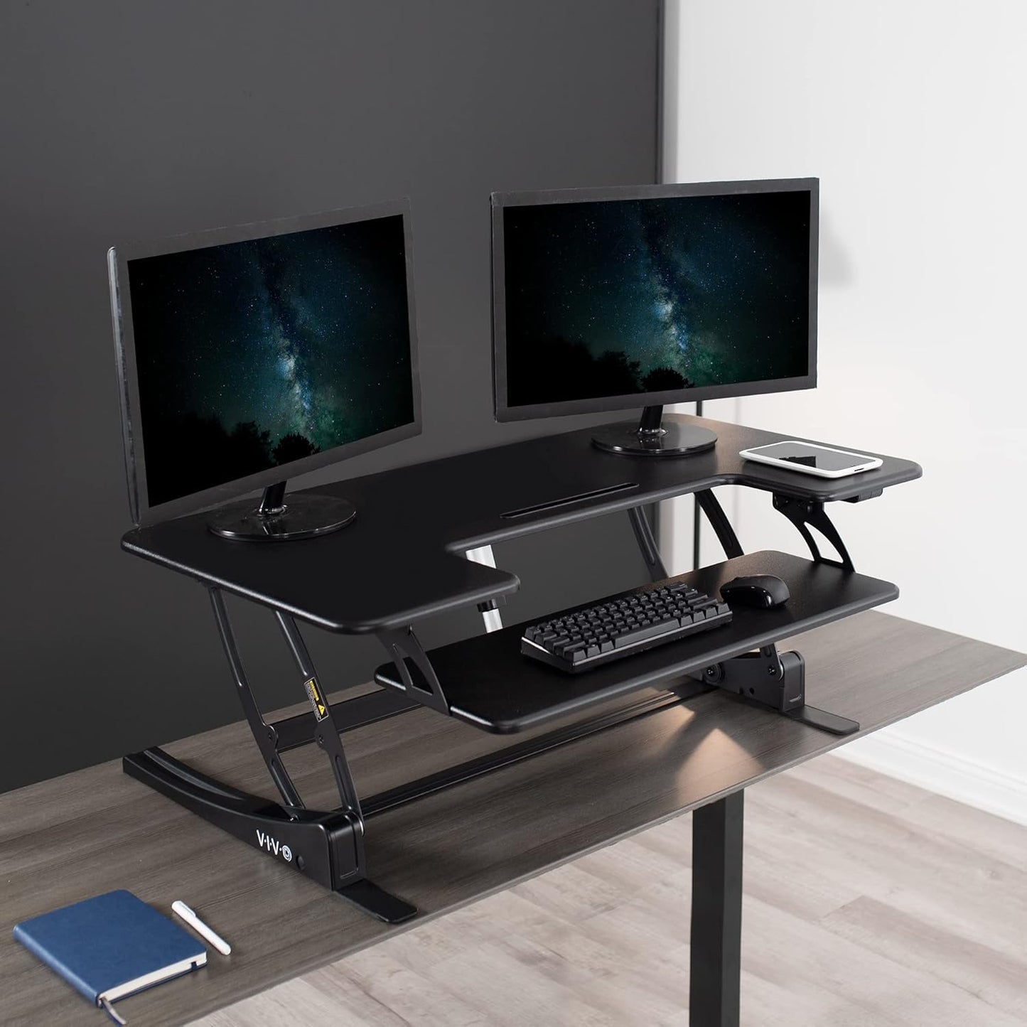VIVO Electric Height Adjustable Stand Up Desk Converter - Dual Monitor Riser with USB Port, Black | 42 Inch