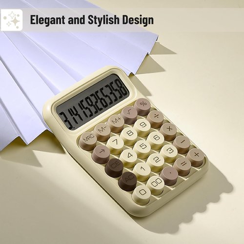 Mr. Pen Mechanical Switch Calculator - 12 Digit Large LCD Display | Khaki Cream with Big Buttons