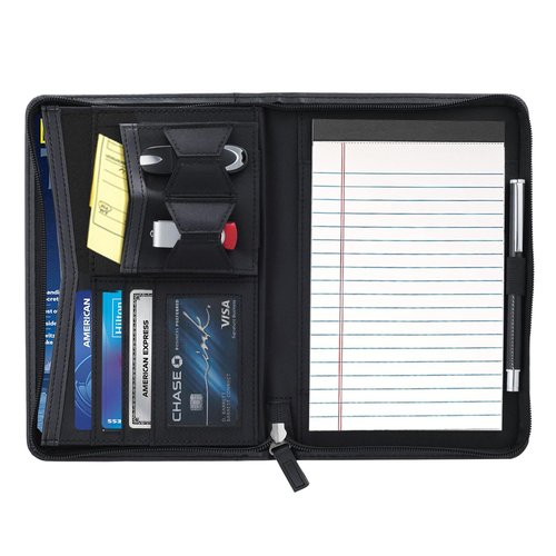 Gorbado Small Portfolio Organizer, A5 Zippered Business Portfolio, Junior Padfolio Folder Binder for Women & Men, 5 x 8 Writing Pad Included, Black