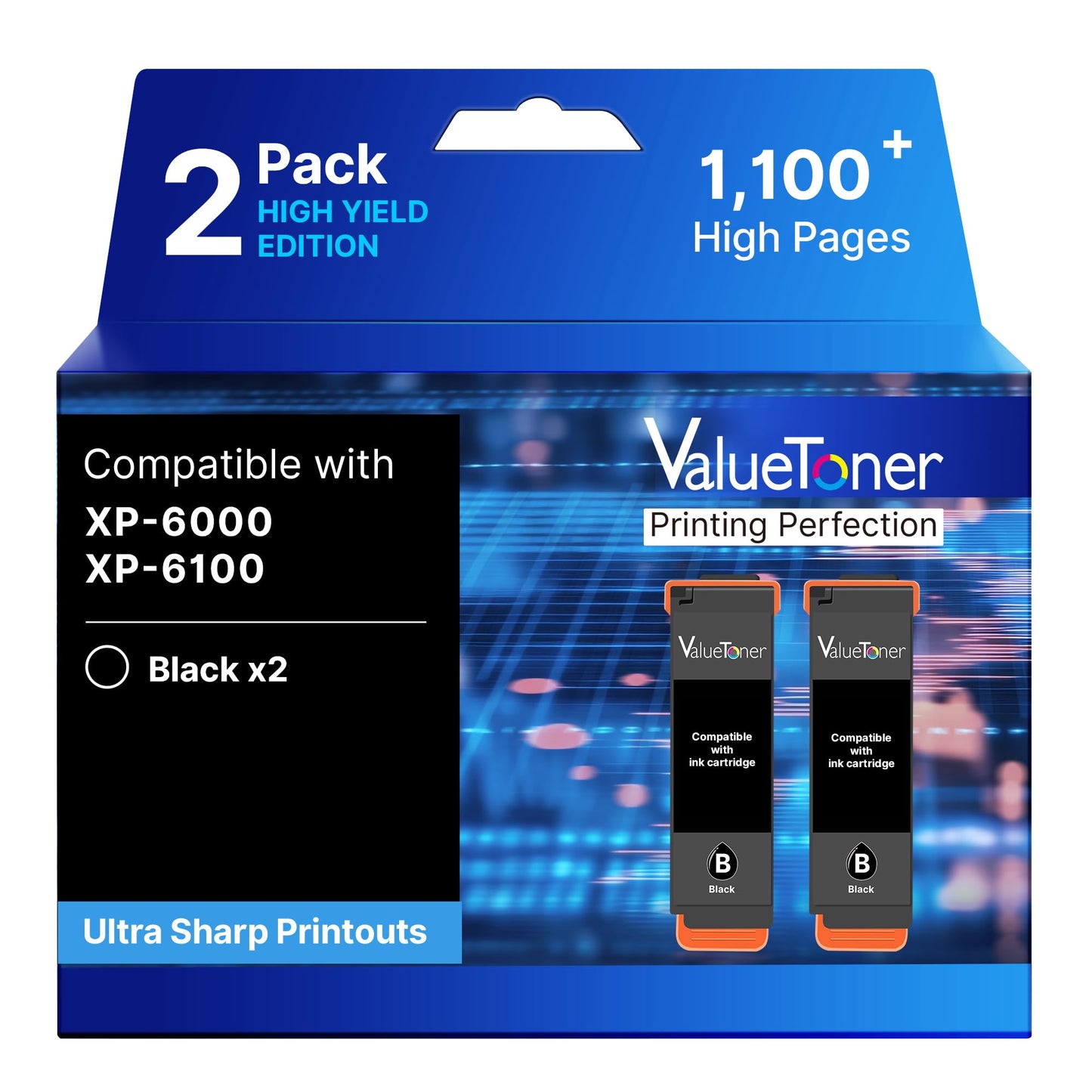 Compatible with 302XL 302 Ink Cartridges Multipack Remanufactured for Epson 302XL Ink Cartridges Combo Pack to use with Expression Premium XP-6100 XP6100 XP-6000 XP6000 Printer (Black, 2 Pack)