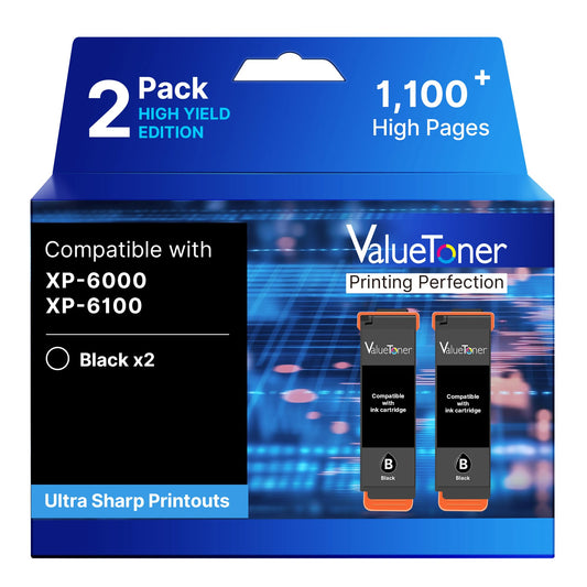 Compatible with 302XL 302 Ink Cartridges Multipack Remanufactured for Epson 302XL Ink Cartridges Combo Pack to use with Expression Premium XP-6100 XP6100 XP-6000 XP6000 Printer (Black, 2 Pack)