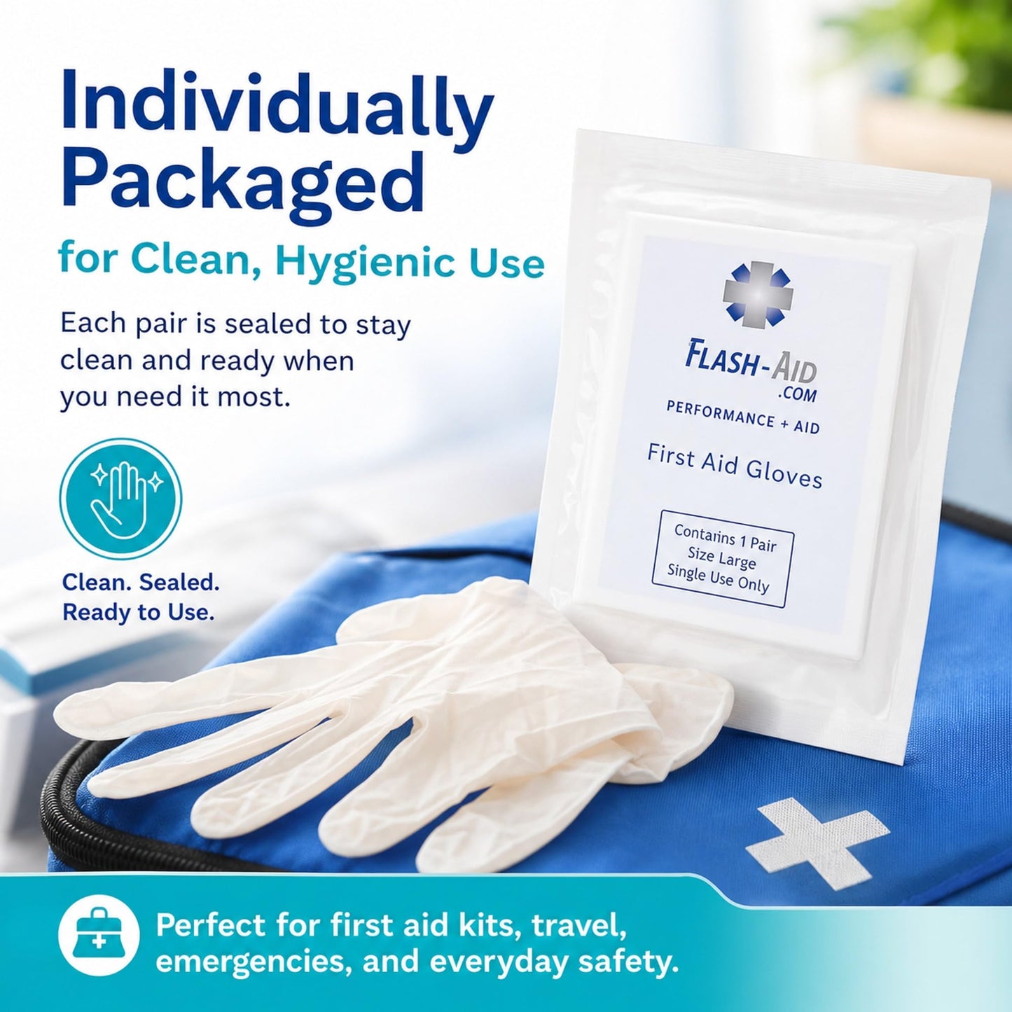 First Aid Gloves for Emergency Kits and Travel, Individually Packaged Gloves, Disposable, Latex-Free, 20 Pairs