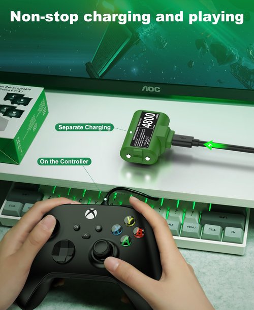 Rechargeable Xbox Controller Battery Pack for Xbox One/Xbox Series X|S, 2 x 4800mWh Xbox One Controller Batteries Pack Play and Charge Kit USB-C Charging Cable/4 Covers Xbox Series X & S Skins