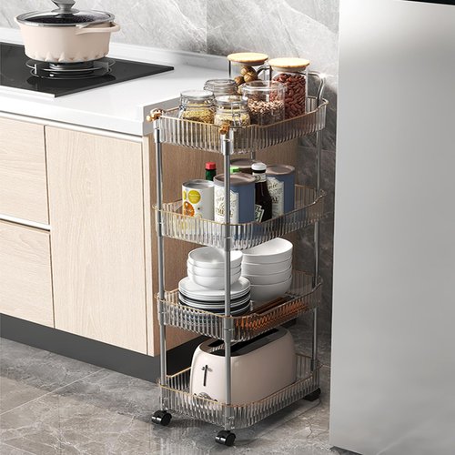 4-Tier Acrylic Rolling Storage Cart, Rolling Utility Cart, Kitchen Storage Cart with Wheels for Bathroom,Living Room, Kithcen, Office Storage and Organization (14''X10''X37'')(Clear)