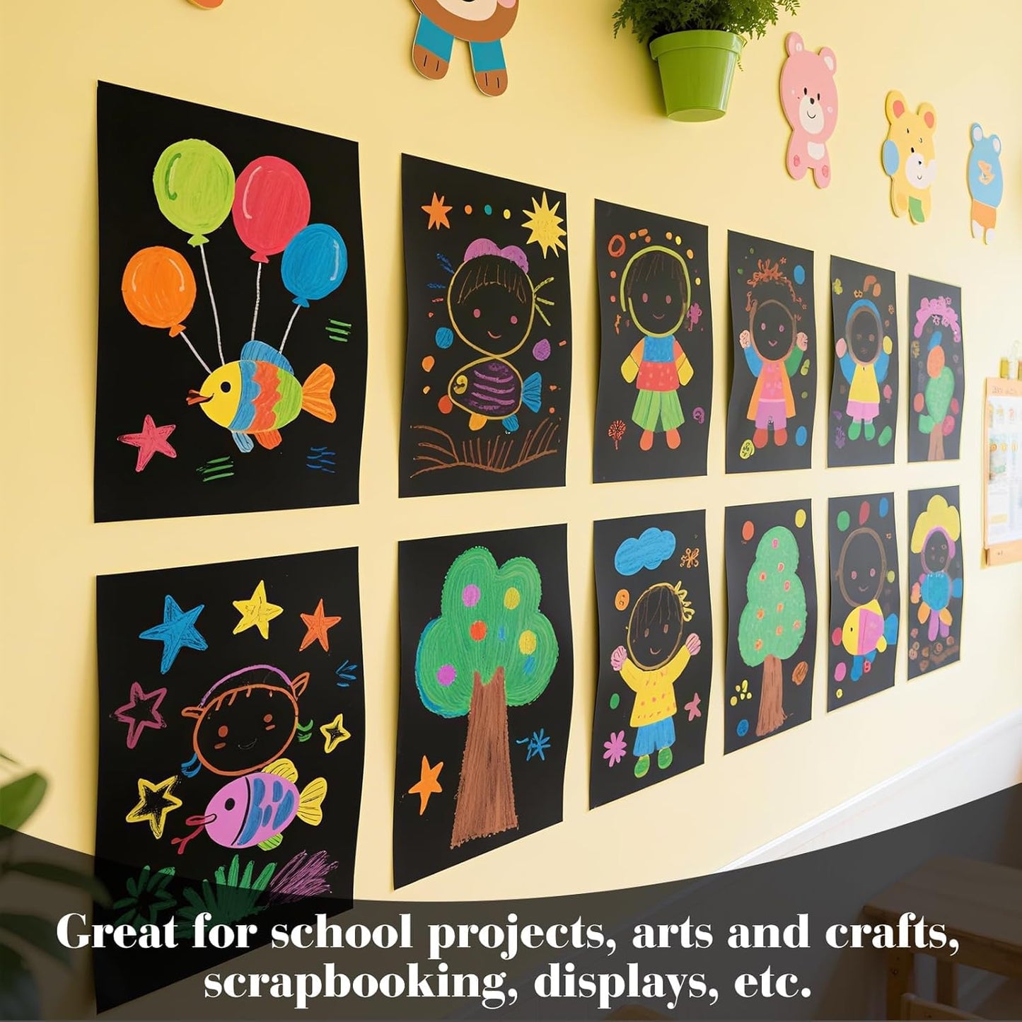 50 Pcs Black Poster Board Paper 14x18, ROOKEA Vision Boards Posterboard Bulk for School Projects Classroom Arts Craft Presentations Drawing Scrapbooking Blank Graphic Display