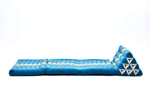 Leewadee 3-Fold Mat with Triangle Cushion – Comfortable TV Pillow, Foldable Mattress with Cushion Made of Eco-Friendly Kapok, 67 x 21 inches, Light Blue