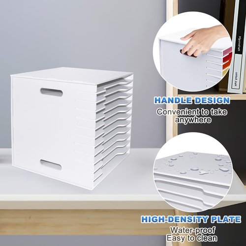 12x12 Scrapbook Paper Organizer Storage,12 Tier Desk File Organizer with Adjustable Shelves,Desktop 12 Slots File Sorter Storage Wide Document Holder Cabinets Letter Mail Tray for Home SchoolOffice