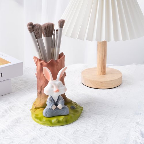LETAPCLAWTTT Hand-Painted Resin Rabbit Pen Holder, Pencil Holder, Creative Desktop Pen Organizer Pencil Cups, Unique Desk Accessories Decor for Home Office School