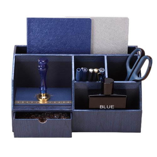 BOLDFOX Wood-like Desktop Organizer and Holder For Pen, Pencil, Letters, Small Office Supplies and Stationary Accessories Storage Organization. Use for Dorm, College & School.(Royal Blue)