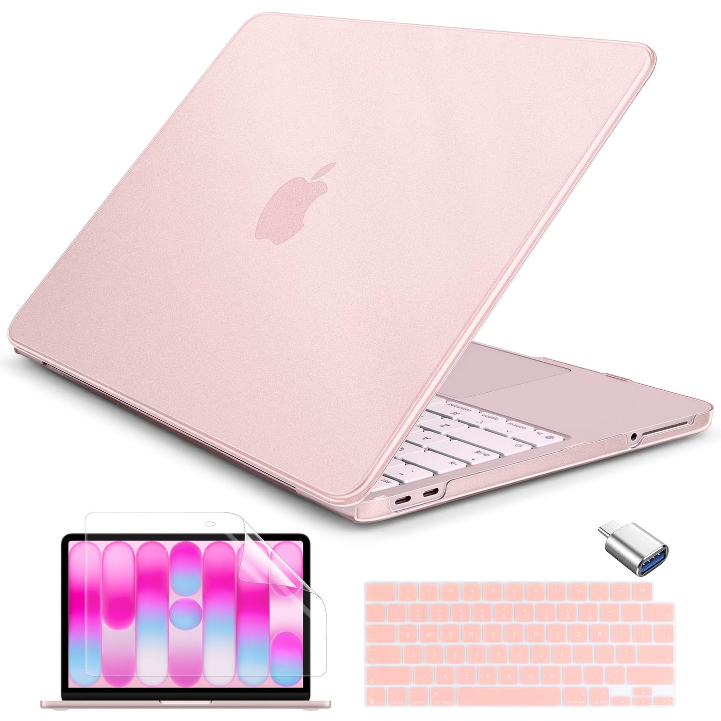 Batianda 4-in-1 Bundle for New MacBook Neo 13 inch Case 2026 Release Model A3404, Matte Protective Hard Shell Cover with Matched Keyboard Skin, Screen Protector, Official Color Matched, Blush