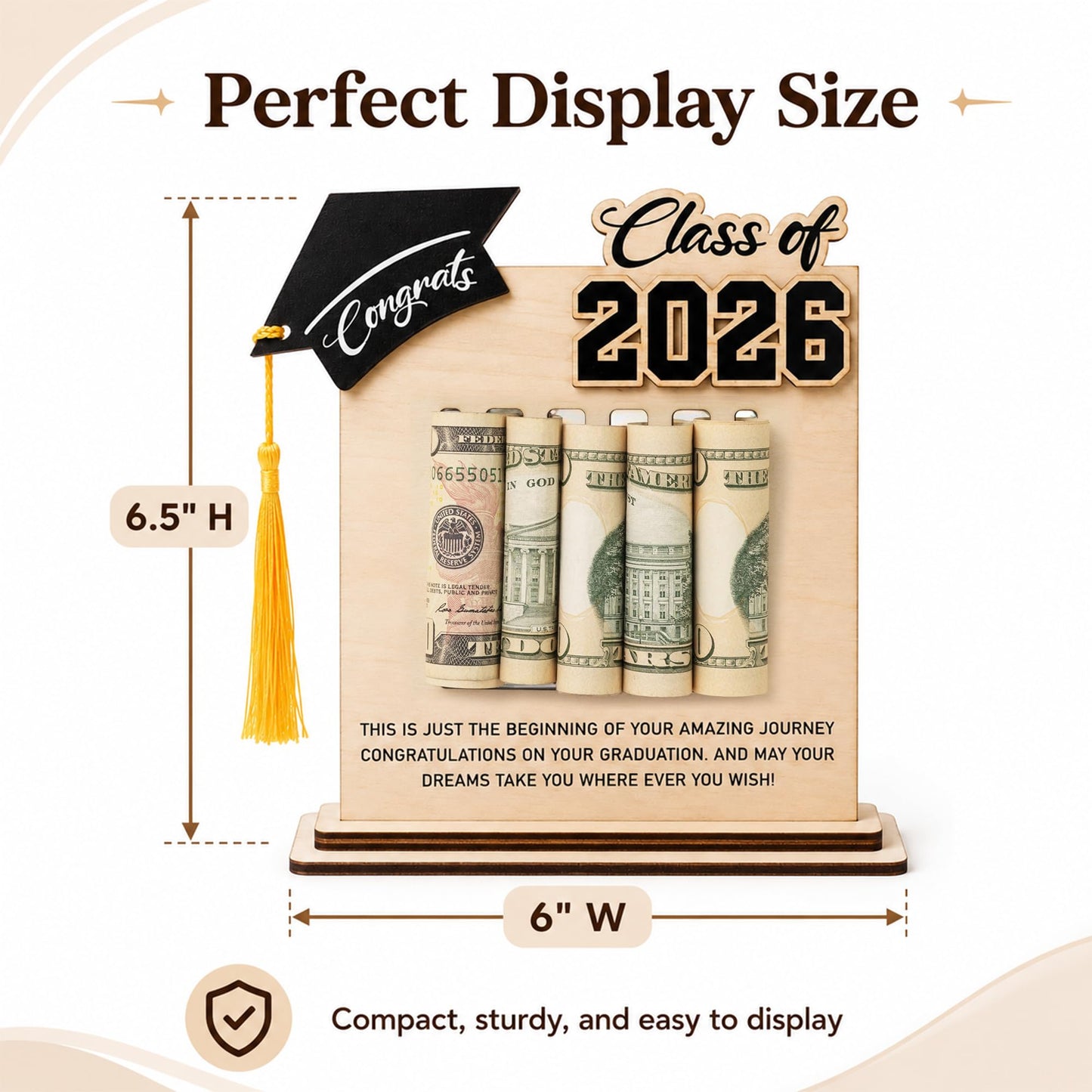 KATINAT Class of 2026 Graduation Money Holder 2026, Wooden Graduation Money Cash, Unique Graduate Gifts for Him Her Daughter Son Seniors, Graduation Gifts