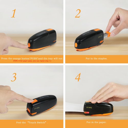 XY-WQ Mini Automatic Electric Stapler - 15 Sheet Capacity and AC Adapter - Electric Stapler, Jam Free, Small Cute Compact Travel Size for Students & Office (Black)