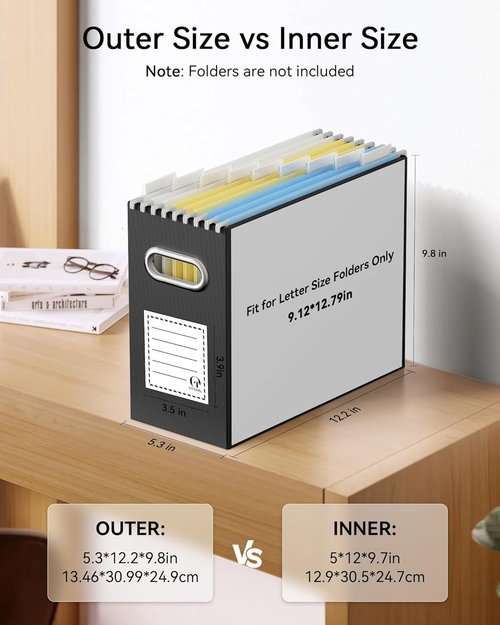 Oterri File Organizer Box - Portable Collapsible Cardboard Folder with Handle for Letter Size Files | 8 Packs, Black