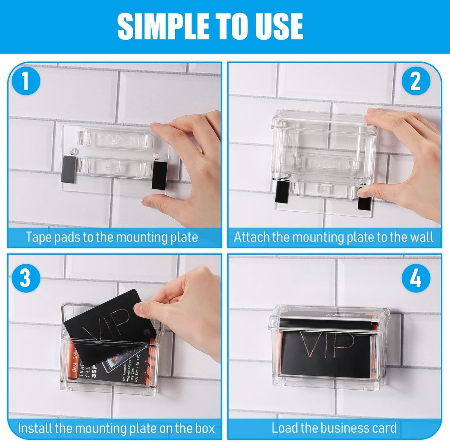 Vicenpal Outdoor Business Card Holder - Clear Acrylic Wall Mount Box | Peel and Stick, 4.25 x 1.46 x 2.87 Inch