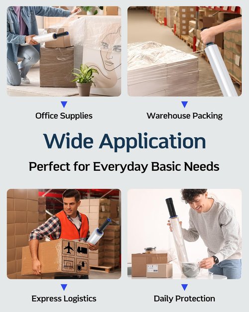 FugaCity Stretch Wrap Film-15 in 1000 FT 60 Gauge Shrink Wrap for Furniture Wrapping Shipping, Moving Supplies Clear Plastic Wrap, Heavy Duty Industrial Strength,500% Stretch(4 Roll with Handles)