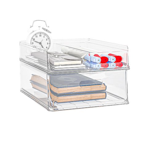 MineSign 2 Pack Desk Organizer with Drawers Stackable Paper Letter Tray for Office Organization Multi-functional Plastic Storage Box for Office Supplies Makeup Jewelry Beauty Accessories