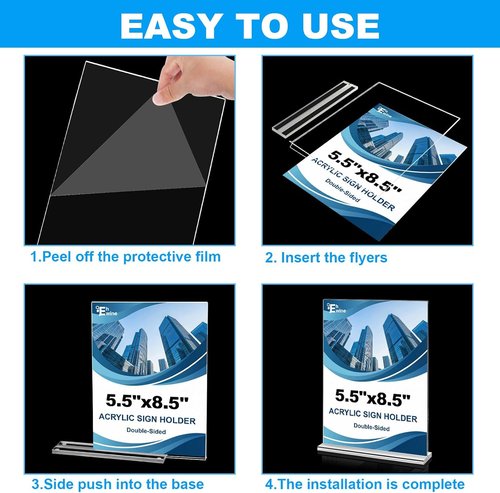EHWINE Acrylic Sign Holder - 10 Pack Double-Sided Tabletop Display Frames | 5.5 x 8.5 Inches, Clear