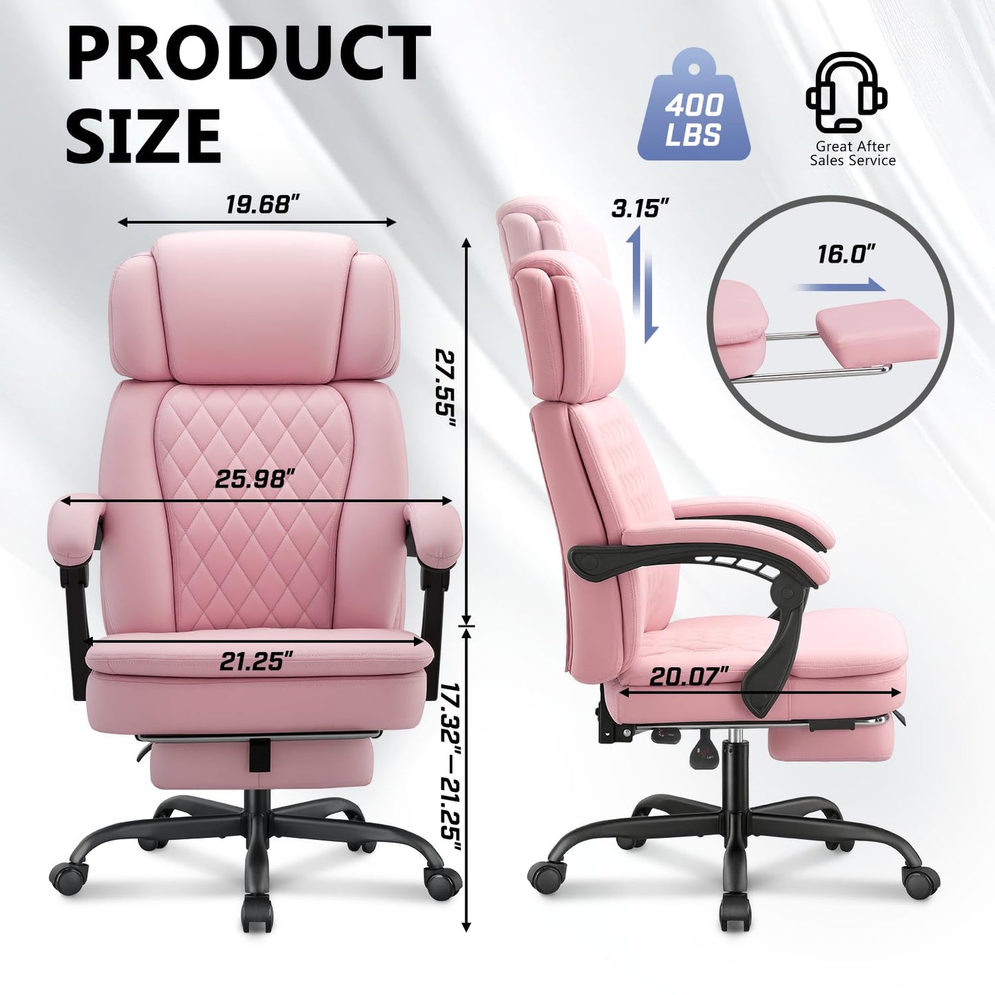 400lbs Executive Office Chair with Foot Rest for Heavy People, Ergonomic Big and Tall Desk Chair with Adjustable Headrest, High Back PU Leather Comfy Heavy Duty Computer Chair with Spring Cushion