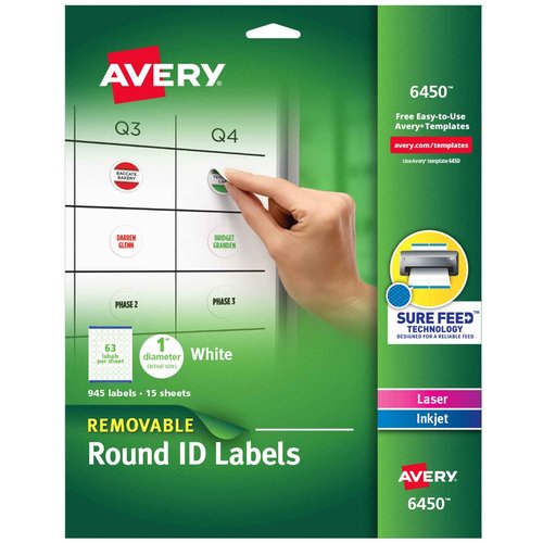 Avery Multiuse Removable Round Labels with Sure Feed Technology, 1", 5 Packs (6450)