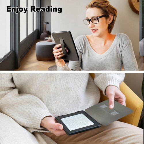 SCSVPN Case for 7 inch Kindle Paperwhite 12th Generation & Signature Edition & Kindle Colorsoft (2024 Release) - PU Leather Hard Back Double-Sided Magnetic Cover with Auto Wake/Sleep and Hand Strap