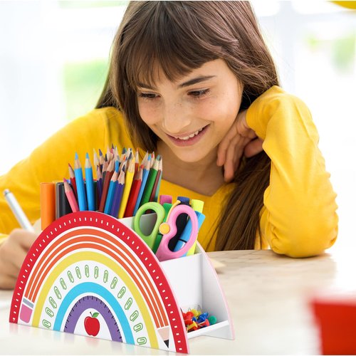 Faccito Wooden Rainbow Pencil Holder Rainbow Teacher Appreciation Gifts Pen Holder Desk Organizer for Kids End of Year Last or First Day Gifts School Desk School Office Supplies