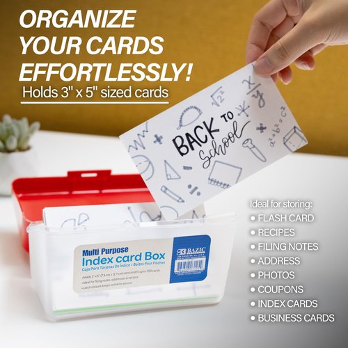 BAZIC Index Card Box 3"x5", Flip Top Utility Plastic Storage Case 250 Cards Capacity, Flash Card Holder Organizer, for Office, 6-Pack