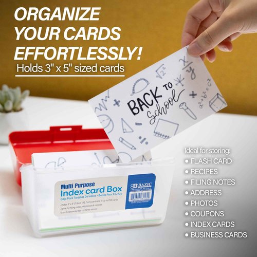 BAZIC Index Card Box 3"x5", Flip Top Utility Plastic Storage Case 250 Cards Capacity, Flash Card Holder Organizer, for Office, 36-Pack