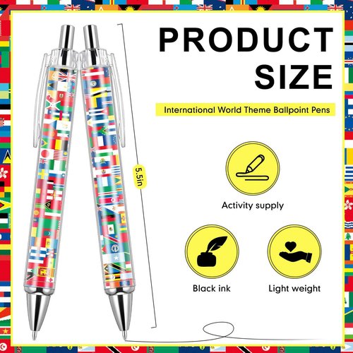 Janlaugh 200 Pcs International Flag Pens World Ballpoint Retractable Country Flags Pens Bulk Multicultural Party Favors Decoration Gift for Christmas School Sports Events Home Office Supplies