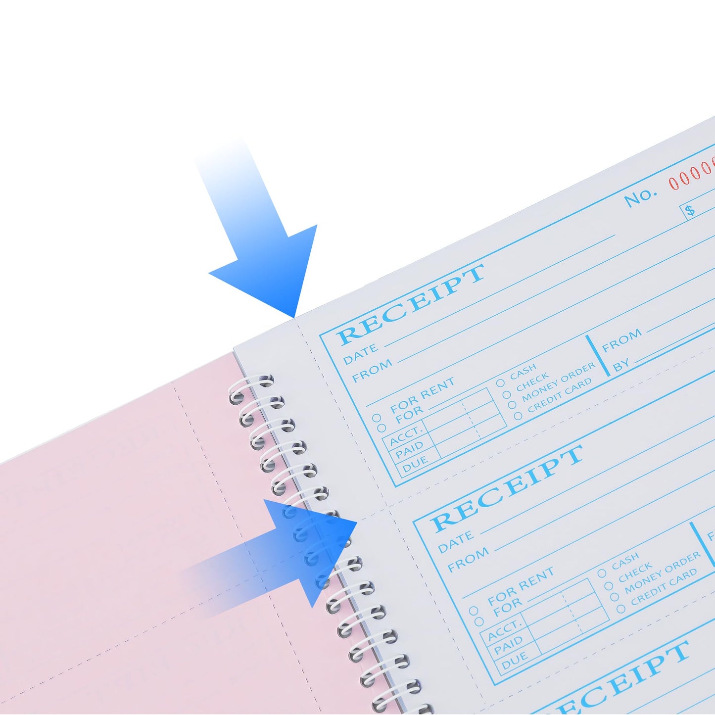 Receipt Books with Carbon Copies,Money and Rent Receipt Book,3-Part Carbonless,5.31" x 11.22",Receipt Book for Small Business,Blue,Yellow and Pink Copy,100 Sets Per Book