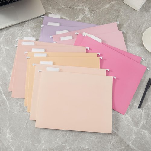 Beramon Hanging File Folder Kit Includes 1 Rose Gold Hanging File Desk Organizer and 24 Pack Hanging File Folders Letter Size with 1/5 Cut Tabs Design for School Office Home Supplies, Pink Design