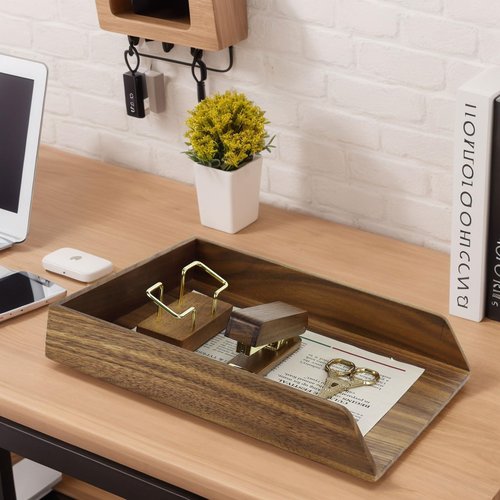 Buqoo North American Black Walnut Letter Tray Desk Organizer, A4 Wooden File Tray - Paper Organizer for Storage Paper Letter Folders Notebooks Copy Print for Home Office